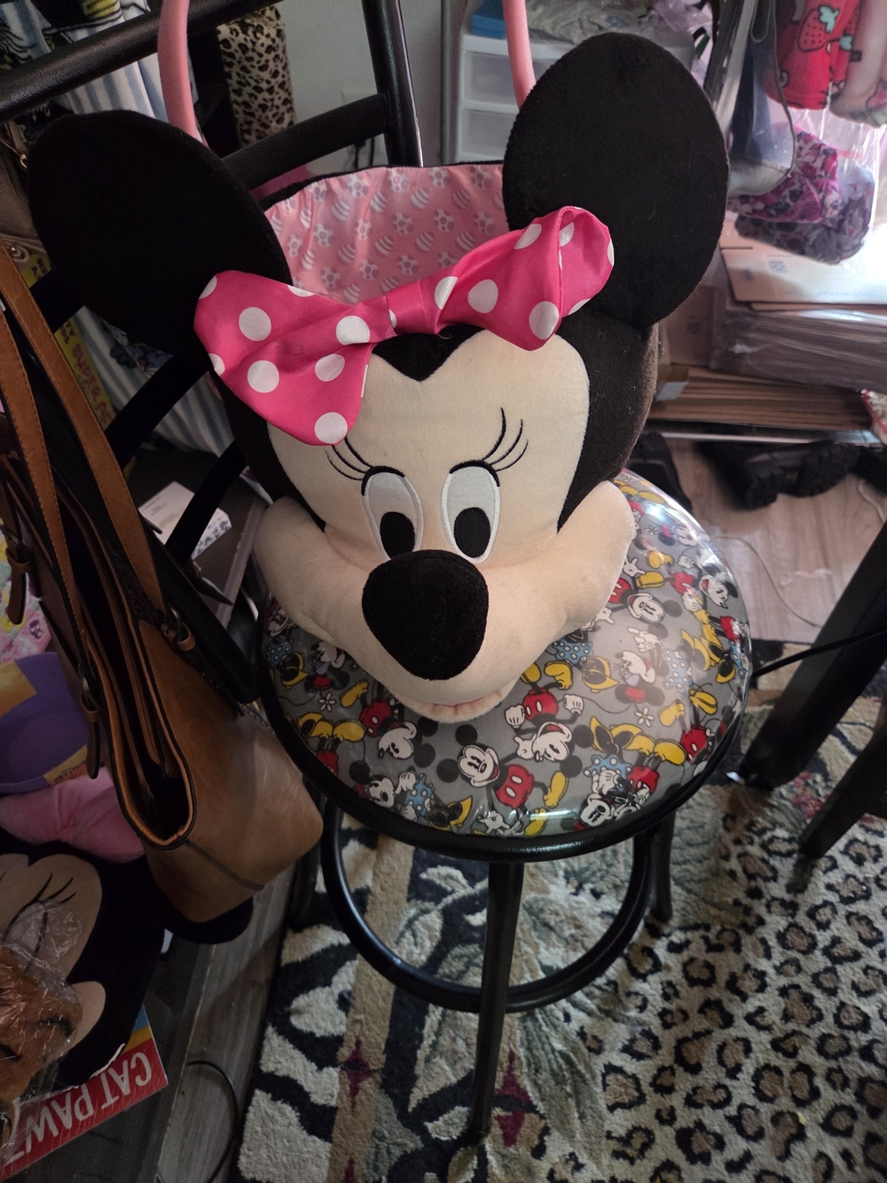 Plush Character Head Decorative Basket with Pink Polka Dot Bow